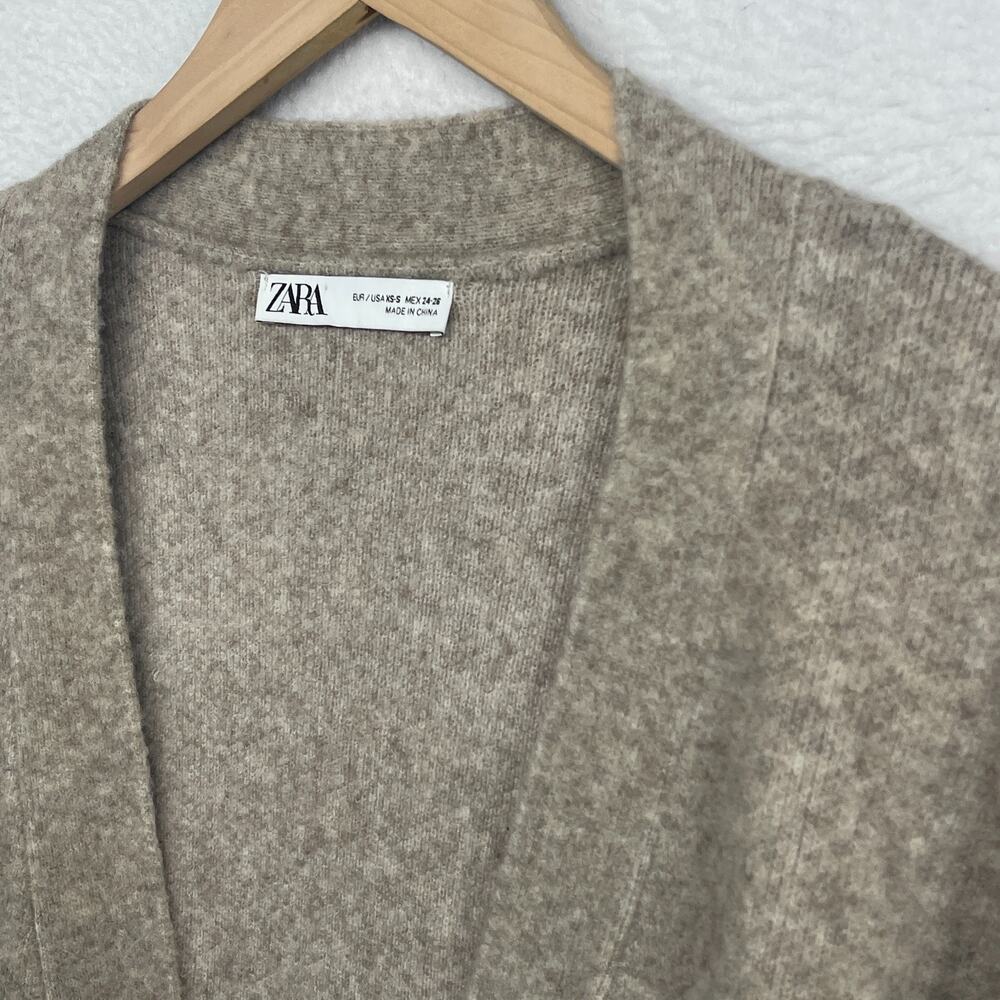 ZARA Sweater Womens XS S Wool Blend Oversized Cardigan Toggle Coatigan Beige - Picture 6 of 12
